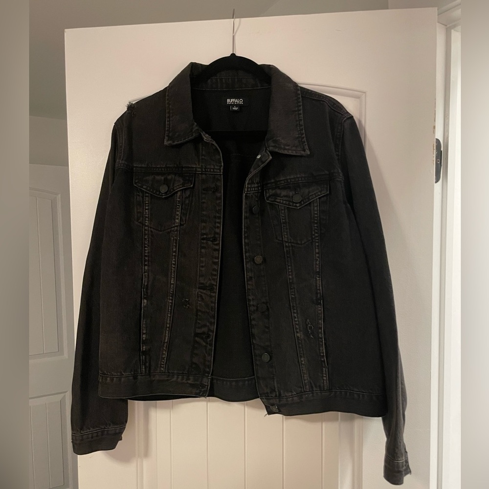 Distressed Black Buffalo Denim Jacket